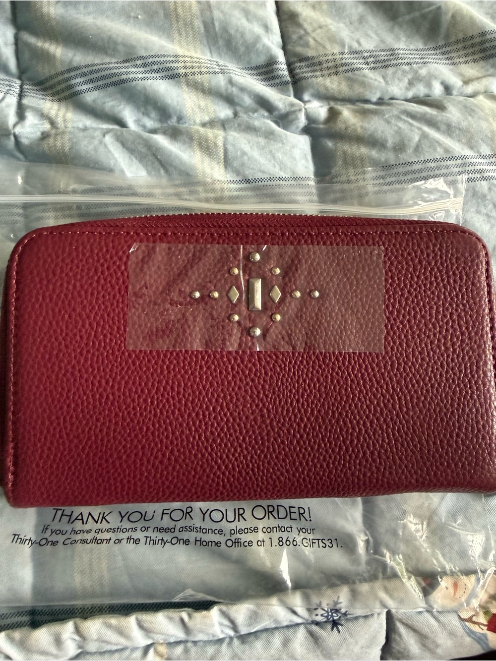 thirty-one Wine Zip-Around Wallet with Stud Detail
